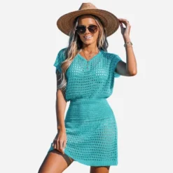 Women's Crochet Knit Cutout V-Neck Cover-Up Mini Dress - Cupshe -Lady Clothing Store GUEST 011fffff b13d 4f65 a63c 182a15bcd2bb