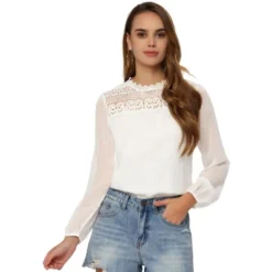 Allegra K Women's Lace Crochet Crew Neck Casual Swiss Dots Chiffon Blouses 12 Allegra K Women's Lace Crochet Crew Neck Casual Swiss Dots Chiffon Blouses -Lady Clothing Store GUEST 01865efb e004 47df 89a6 1a884d8bbf05