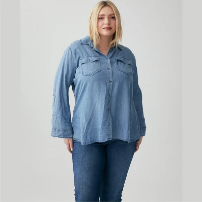 Molly & Isadora Women's Versitle Chambray Button-Up Shirt 11 Molly & Isadora Women's Versitle Chambray Button-Up Shirt - Image 9