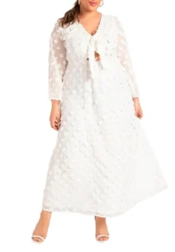 ELOQUII Women’s Plus Size Textured Maxi With Ruched Neckline