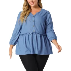 Agnes Orinda Women's Plus Size Peplum Top Pullover Puff Sleeve High Waist Chambray Blouse 14 Agnes Orinda Women's Plus Size Peplum Top Pullover Puff Sleeve High Waist Chambray Blouse -Lady Clothing Store GUEST 05ac536e 7577 4403 9711 f0b6d620950a