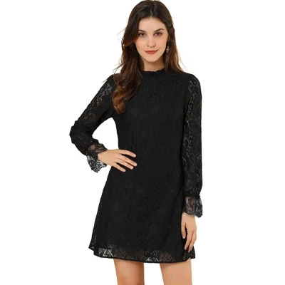Allegra K Women's Ruffle Crew Neck Formal Elegant Mini Floral Lace Dress 11 Allegra K Women's Ruffle Crew Neck Formal Elegant Mini Floral Lace Dress - Image 9