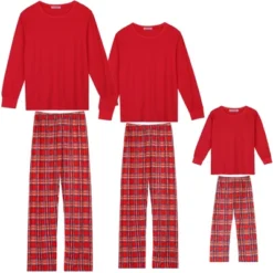 Cheibear Christmas Long Sleeve Solid Tops Tee With Plaid Pants Family Pajama Sets Red -Lady Clothing Store GUEST 07f49ad0 04ea 44ee 8ab4 7511be24f935