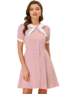 Allegra K Women's Fit And Flare Contrast Color Bowtie Neck Dress -Lady Clothing Store GUEST 08cf08d7 c062 4b46 ae9b 5e3862a69de3