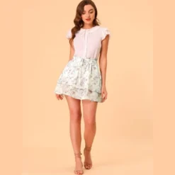 Allegra K Women's Floral Printed A-Line Chiffon Layered Mini Skirt -Lady Clothing Store GUEST 08f905fe cd5a 4dc0 9977 fcbe38ce85e4