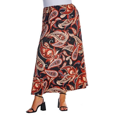 Womens Plus Size Black And Red Paisley Print Maxi Skirt 5 Womens Plus Size Black And Red Paisley Print Maxi Skirt - Image 3