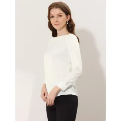 Allegra K Women's Elegant Satin Long Sleeve Vintage Boat Neck Work Blouses -Lady Clothing Store GUEST 09f50e88 349e 4b02 845e 0724607d1a00