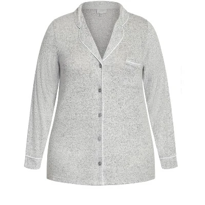Women's Plus Size Hacci Button Top - Gray | AVENUE 6 Women's Plus Size Hacci Button Top - Gray | AVENUE - Image 4