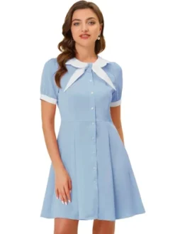 Allegra K Women's Fit And Flare Contrast Color Bowtie Neck Dress -Lady Clothing Store GUEST 0dd7fb72 0d7e 41e2 972a f929a89d3115