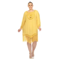 Plus Size Crocheted Fringed Trim Dress Cover Up - White Mark -Lady Clothing Store GUEST 0df67f29 50c1 459f a394 c6a1d97c1f67