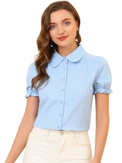 Allegra K Women's Collared Frilled Short Sleeve Solid Shirts -Lady Clothing Store GUEST 0e4c3664 5de4 4019 aeb5 fb1ee4c73ef7