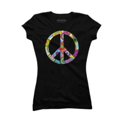 Junior's Design By Humans Cool Retro Flowers Peace Sign By Ddtk T-Shirt -Lady Clothing Store GUEST 0e62a8c5 f1fe 413a 9099 fb6959f39a5a