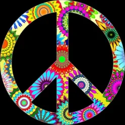 Junior's Design By Humans Cool Retro Flowers Peace Sign By Ddtk T-Shirt