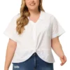 Agnes Orinda Women's Plus Size Flat Collar Twist Hem Chest Pocket Short Sleeve Shirt Top -Lady Clothing Store GUEST 0f39a92c be73 48d1 a87e 20cf500316ce