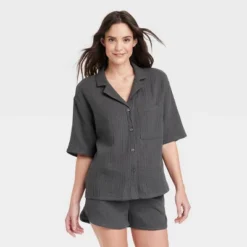 Women's 100% Cotton Gauze Short Sleeve Notch Collar Top - Stars Above™ -Lady Clothing Store GUEST 12e60390 1835 4066 8de4 eea5f84a75a0