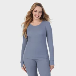 Warm Essentials By Cuddl Duds Women's Retro Ribbed Long Sleeve Scoop Neck Pajama Top -Lady Clothing Store GUEST 1333d2c7 8ff8 458d 8648 f98e413b92aa