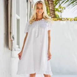 Women's Cotton Victorian Nightgown, Sophia Short Sleeve Lace Trimmed Button Up Short Sleeve Vintage Night Dress Gown -Lady Clothing Store GUEST 139dc647 588f 432f bc70 570be7b16e42