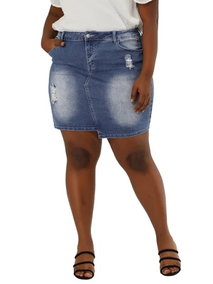 Agnes Orinda Women's Plus Size Ripped Slash Pocket Frayed Hem Denim Bodycon Skirt 3 Agnes Orinda Women's Plus Size Ripped Slash Pocket Frayed Hem Denim Bodycon Skirt