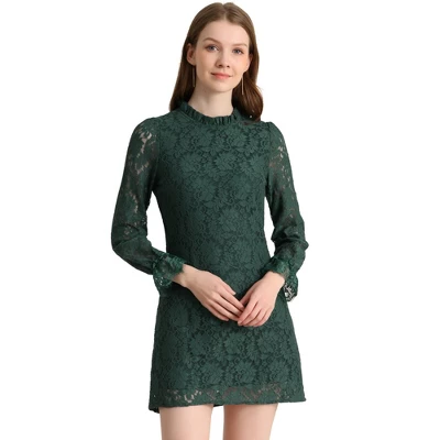 Allegra K Women's Ruffle Crew Neck Formal Elegant Mini Floral Lace Dress 21 Allegra K Women's Ruffle Crew Neck Formal Elegant Mini Floral Lace Dress - Image 19
