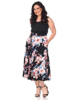 Women's Plus Size Floral Printed Tasmin Flare Midi Skirts - White Mark -Lady Clothing Store GUEST 17033a01 8119 463d 81d6 18a193d5606d