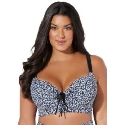 Swimsuits For All Women’s Plus Size Bra Sized Tie Front Longline Underwire Bikini Top