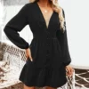 Women's Plunge Neck Button Loop Mini Dress - Cupshe -Lady Clothing Store GUEST 19711bbb a988 4267 ac73 6f9ff7bd2494