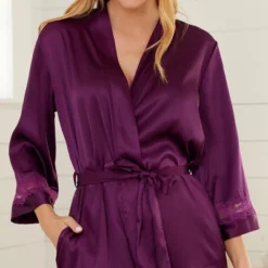 Womens Short Satin Lace Trim Robe, Silk Like Loungewear -Lady Clothing Store GUEST 19be0720 59b9 40ed a8a4 53f850f17d3a
