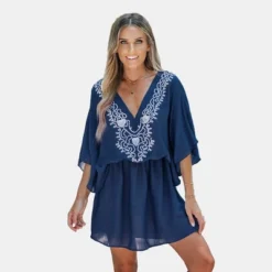 Women's Embroidered V-Neck Cover-Up Mini Dress - Cupshe -Lady Clothing Store GUEST 1ba1b338 6f5a 424c 8cb2 f0863efc130a