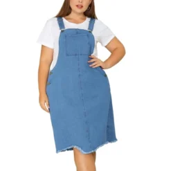 Agnes Orinda Women's Plus Size Overall Frayed Adjustable Strap Denim Suspender Shift Dress -Lady Clothing Store GUEST 22bdd3c9 8d9a 460d a433 b9db4ab7265b