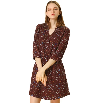 Allegra K Women's Button Front Floral Print V Neck 3/4 Sleeves Above Knee Dresses 11 Allegra K Women's Button Front Floral Print V Neck 3/4 Sleeves Above Knee Dresses - Image 9