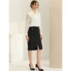 Allegra K Women's Belted Split Hem Knee Length Work Business Pencil Skirt