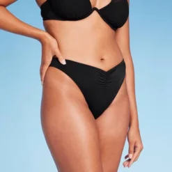 Women's Cinch Detail High Leg Bikini Bottom - Shade & Shore™ Black -Lady Clothing Store GUEST 24dc90b4 06e6 45dd b6e1 af457c1dff49