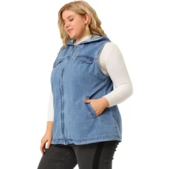 Agnes Orinda Women's Plus Size Hoodie Zipper Up Pocket Denim Sleeveless Jacket Vest -Lady Clothing Store GUEST 2534b1b2 f1f9 4509 b1ae b110f3b66b0c