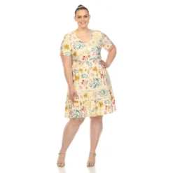 Plus Size Floral Short Sleeve Knee Length Dress -Lady Clothing Store GUEST 26c0b4d9 21d7 45f2 94f3 ba73c2b4d236
