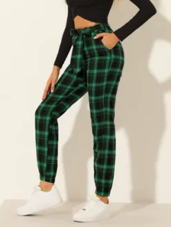 Allegra K Women's Elastic High Waist Leisure Plaid Pants With Pockets -Lady Clothing Store GUEST 272f82f9 f739 4ff0 9387 3e1fe8407a9b