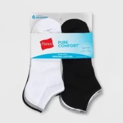 Hanes Pure Comfort Women's Organic Cotton Ribbed 6pk No Show Casual Socks - White/Black/Heather Gray 5-9