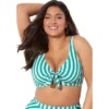 Swimsuits For All Women’s Plus Size Striped Cup Sized Tie Front Underwire Bikini Top