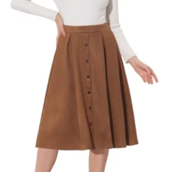 Allegra K Women's Faux Suede Button Front High Waist Pleated Midi Skater Skirt -Lady Clothing Store GUEST 2d11e9de e041 465e 80a7 d01313a1af19