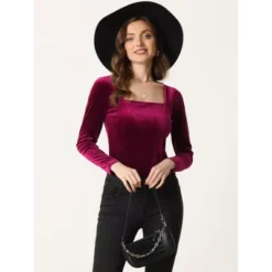 Allegra K Women's Velvet Square Neck Long Sleeve Casual Blouses -Lady Clothing Store GUEST 2edf871f f314 422c 8040 513aeb8b5c72