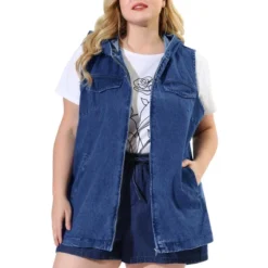 Agnes Orinda Women's Plus Size Hoodie Zipper Up Pocket Denim Sleeveless Jacket Vest -Lady Clothing Store GUEST 2f7f096d a7d4 4826 b2aa c576d6094215
