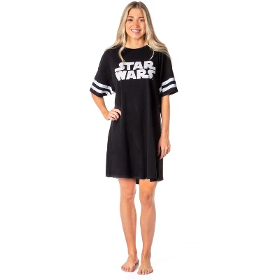 Star Wars Womens' Movie Film Title Logo Nightgown Sleep Pajama Shirt Black 5 Star Wars Womens' Movie Film Title Logo Nightgown Sleep Pajama Shirt Black - Image 3