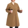 Agnes Orinda Women's Plus Size Trendy Elegant V Neck Single Breasted Long Fleece Coats