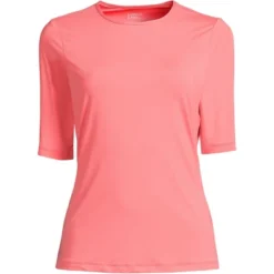 Lands' End Women's Crew Neck Elbow Sleeve Rash Guard UPF 50 Sun Protection Modest Swim Tee -Lady Clothing Store GUEST 344f2bd1 e4ca 4b1e ae11 99dd675b3325