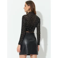 Allegra K Women's Mesh Crop Stars Mock Neck Party See Through Blouse -Lady Clothing Store GUEST 34887337 79e2 4b61 82ce 2d6e248afaec