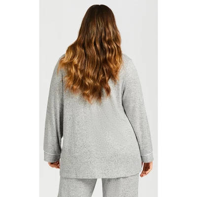 Women's Plus Size Hacci Button Top - Gray | AVENUE 4 Women's Plus Size Hacci Button Top - Gray | AVENUE - Image 2