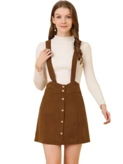 Allegra K Women's Corduroy Overall Dress A-line Decor Button Front Suspender Skirt -Lady Clothing Store GUEST 37ee68da 6693 4da9 8ed9 cd7144d611da