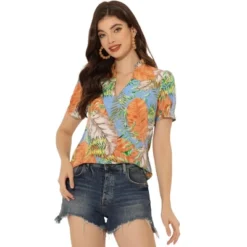 Allegra K Women's Summer Tropical Floral Printed Tops Short Sleeve V Neck Blouse -Lady Clothing Store GUEST 3897ac3f f52e 4cd5 be25 eab4ff6c7639