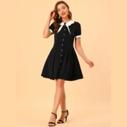 Allegra K Women's Fit And Flare Contrast Color Bowtie Neck Dress -Lady Clothing Store GUEST 3a0263f7 b057 4959 a4cc 73af82f1c585