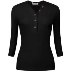 Hobemty Women's Basic V Neck Button 3/4 Sleeve Knitted Henley Shirts -Lady Clothing Store GUEST 3b23e0e1 7c09 4001 92a9 ce42be9be487