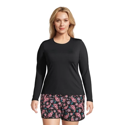 Lands' End Women's Crew Neck Long Sleeve Rash Guard UPF 50 Sun Protection Modest Swim Tee 4 Lands' End Women's Crew Neck Long Sleeve Rash Guard UPF 50 Sun Protection Modest Swim Tee - Image 2